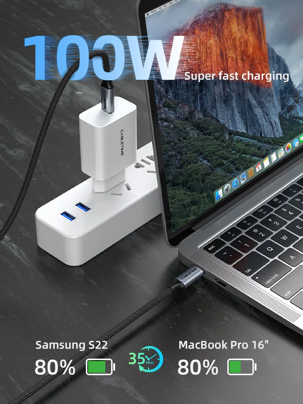 CABLETIME CT-C160-PU31 USB 3.2 Gen 2 Type C ถึง USB Type C Cable 3m 20Gbps