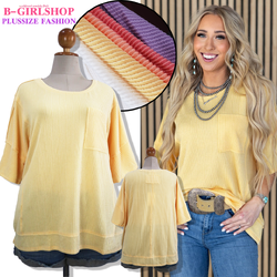 Ha6782 *แบรนด์นอก Andree* ไซส์ 3x เสื้อยืดสาวอวบสีเหลืองเดซี่ผ้าทอลายนูนยืดเยอะ เนื้อดี ใส่สบาย แต่งกระเป๋าตรงอก รอบอก 56 ยืด 62 วงแขน 24 - 31 ชาย 62 - 74 ยาว 29 นิ้ว