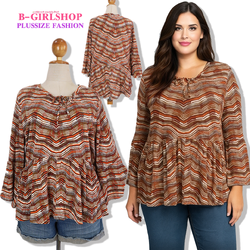 Ha4423 *แบรด์นอก Cato* ไซส์ 26/28 เสื้อคนอ้วนทรงโบฮีเมียนสีส้มอิฐ ลายเก๋มากๆ ทรงแขนระบาย ผ้าไม่ต้องรีด รอบอก 58 ยืด 64 วงแขน 26 - 32 ชาย 64 - 74 ยาวหน้า 28.5 หลัง 31.5 นิ้ว