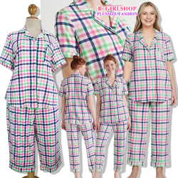 Ha6405 *แบรนด์นอก Joyspun* ไซส์ 3x ชุดนอนกระดุมหน้า กางเกง 7 ส่วน สีชมพูลายสก็อต ผ้านิ่มทรงสวย มีกระเป๋า 2 ข้าง ใส่ได้ตลอดจ้า รอบอก 54 ยืด 62 วงแขน 26 - 34 เอว 42 ยืด 54 (ดึงสุดถึง 60) สะโพก 58 - 64 ต้นขา 34 - 42 กก.ยาว 35 นิ้ว