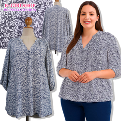 Ha6732 *แบรนด์นอก GEMO* ไซส์ Eur52(ไม่ใช่รอบอก) เสื้อสาวอวบผ้าวิสคอส 100% สีกรมท่าขาวลายดอกไม้น่ารัก ทรงสวยมาก ผ้าพริ้วใส่เย็น ใส่สบาย รอบอก 58 วงแขน 31 - 32 ชาย 66 ยาว 30 นิ้ว