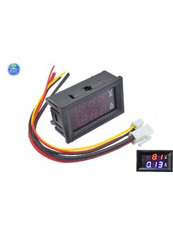 จอแสดงผล ค่าโวลต์ - ค่าแอมป์ ( DC 0-100V 10A )Dual Display Digital Voltage and Current Meter(สีแดง+นำ้เงิน)