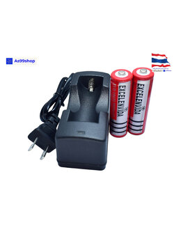 แท่นชาร์ต ถ่านชาร์ต 18650 3.7V/1000mA ชนิดมีสายไฟ US plug(+ถ่าน 2 ก้อน หัวนูน)