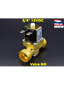 โซลินอยด์วาล์วทองเหลือง Solenoid Valve (NO) 12VDC 3/4 นิ้ว สำหรับเปิด-ปิด น้ำ