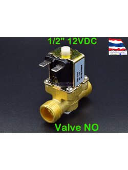โซลินอยด์วาล์วทองเหลือง Solenoid Valve (NO) 12VDC 1/2 นิ้ว สำหรับเปิด-ปิด น้ำ