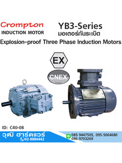 Crompton YB3-Series มอเตอร์กันระเบิด 0.5HP-100HP/380V ขาตั้ง,หน้าแปลน Explosion-proof Thre Phase Insulation Motors