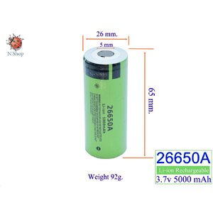 ถ่าน Panasonic 26650 แบตเตอรี่ 5000 mAh 3.7V Li-ion แบบชาร์จแบตเตอรี่ (หัวแบน 5 mm 1 ก้อน)