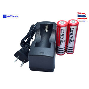 แท่นชาร์ต ถ่านชาร์ต 18650 3.7V/1000mA ชนิดมีสายไฟ US plug(+ถ่าน 2 ก้อน หัวนูน)