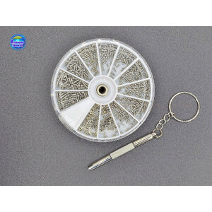 สกรูยึด สำหรับแว่นตาเครื่องมือซ่อมแซมสำหรับช่างทำนาฬิกา 600 ชิ้น พร้อมไขควง 2 ทาง