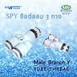 SPX : MALE BRANCH Y TUBE TO THREAD ข้อต่อลม 3 ทาง ตัว Y เข้าสาย 2ทาง เกลียวลงล่าง เกลียว PT