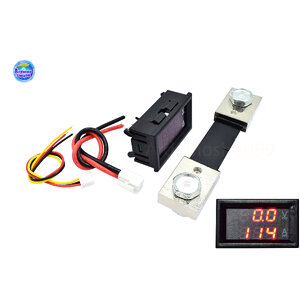 จอแสดงผล ค่าโวลต์ - ค่าแอมป์ DC 0-100V / 100A LED DC Dual Display Digital Voltmeter Ammeter พร้อม Shunt ขนาด 100A (Voltสีแดง/Ampสีแดง)