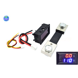 จอแสดงผล ค่าโวลต์ - ค่าแอมป์ DC 0-100V / 100A LED DC Dual Display Digital Voltmeter Ammeter พร้อม Shunt ขนาด 100A (Voltสีแดง/Ampสีน้ำเงิน)