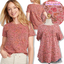 Ha6261 *แบรนด์นอก Old Navy* ไซส์ 4X เสื้อยืดสีชมพูอมแดงส้มลายดอกไม้ผ้าดีใส่สบาย ลายดอกไม้เล็กน่ารักรับร้อน เสื้อทรงไม่สั้น รอบอก 60 ยืด 66 วงแขน 28 - 33 ชาย 64 - 70 ยาว 30 นิ้ว