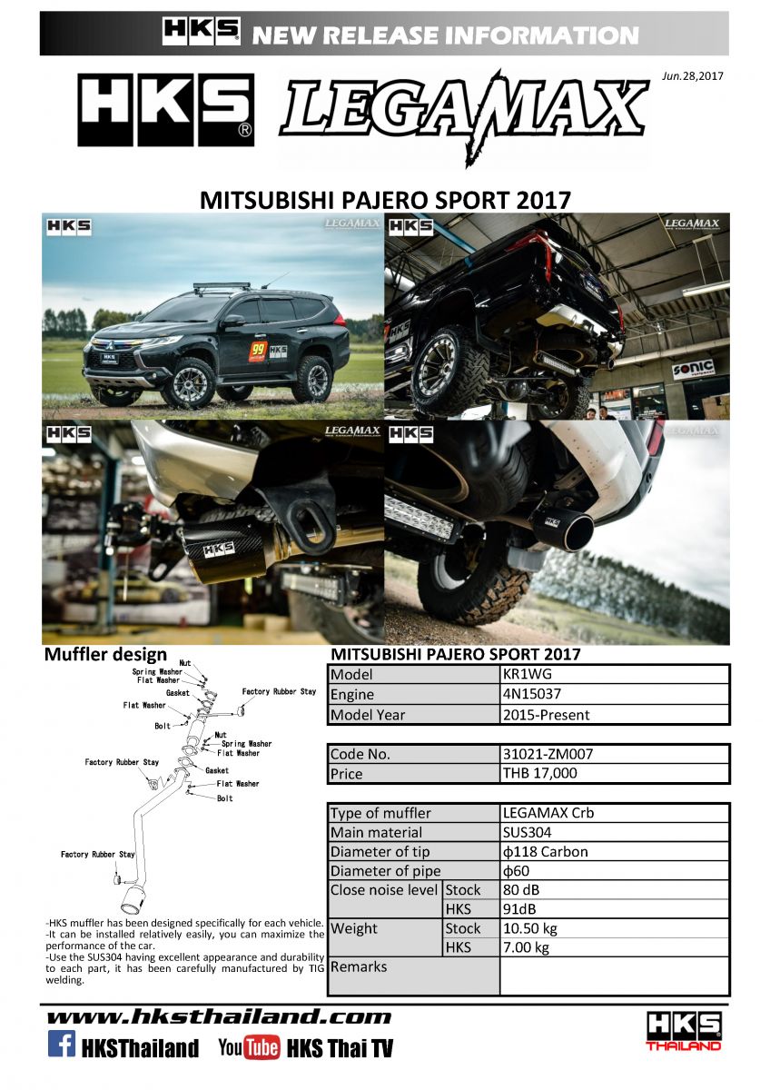 ท่อ HKS สำหรับรถรุ่นMITSUBISHI ALL NEW PAJERO SPORT 2015+