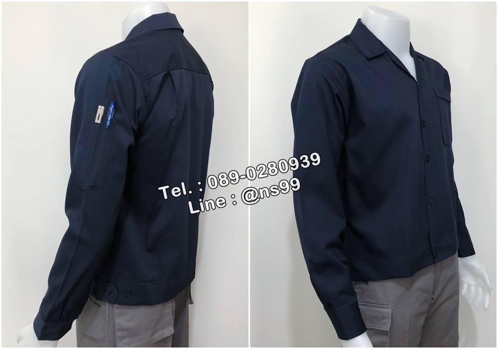 เสื้อช่างแขนยาวผ้าคอมทวิวแบบกระเป๋าเดียวชายเสื้อจั้มสีกรมล้วน (รหัส A113)