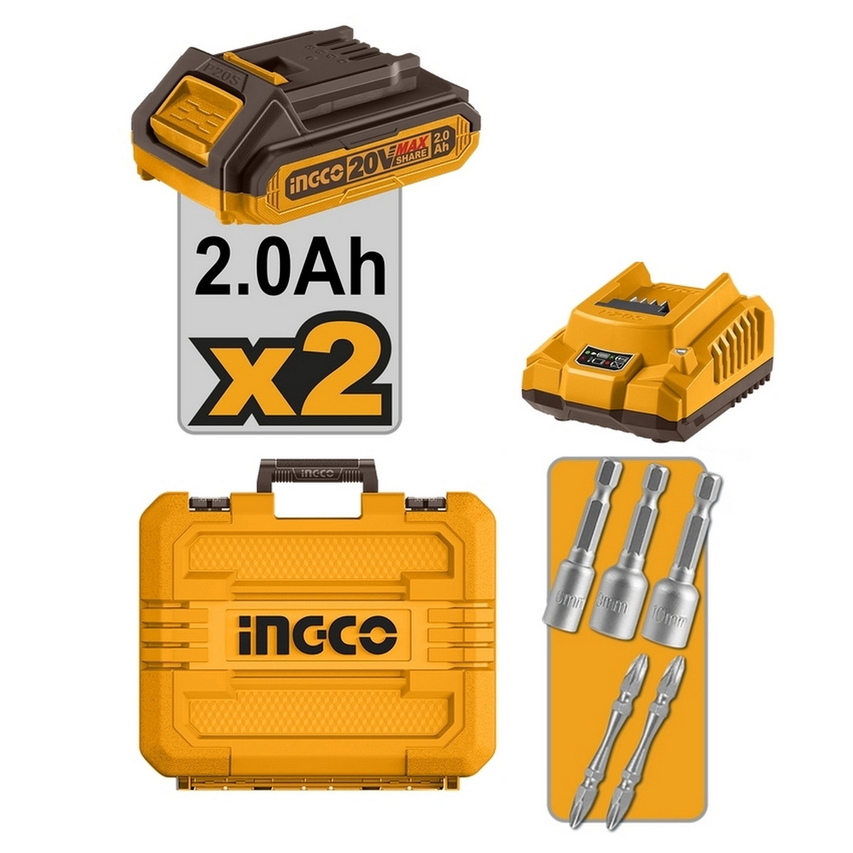 INGCO CIRLI2028 สว่านไขควงไร้สาย 1/4" 20V แบตx2