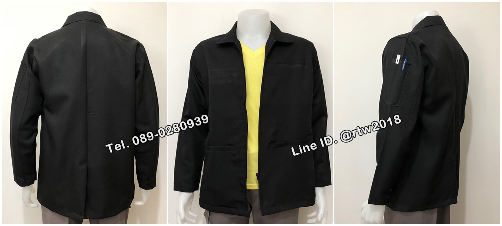 เสื้อแมสเซ็นเจอร์แขนยาวผ้าลีวายคอปกสีดำ (รหัส T1)