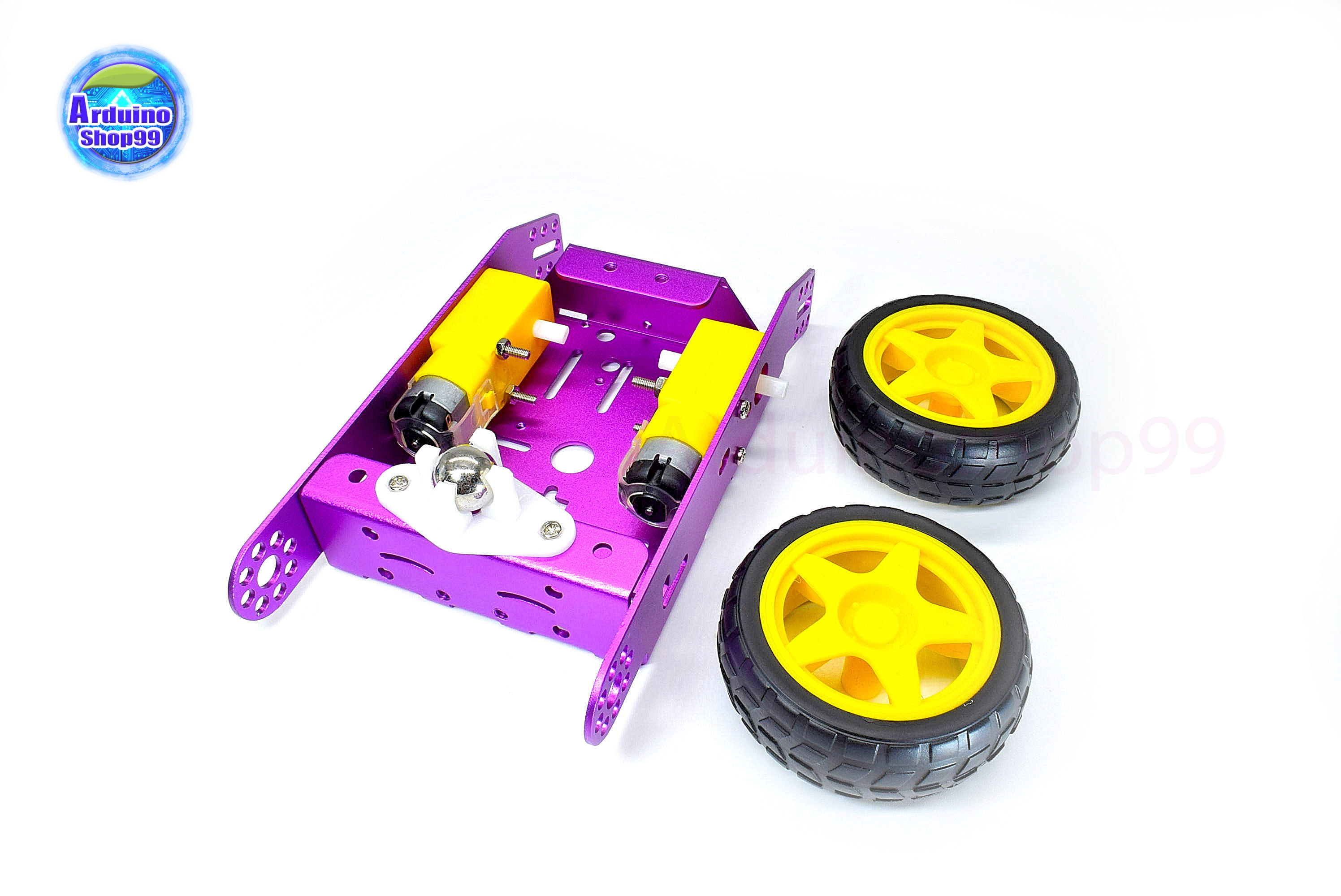 โครงรถหุ่นยนต์ Aluminum alloy robot Smart car ล้อเหลือง/ยางดำ สี Metallic purple