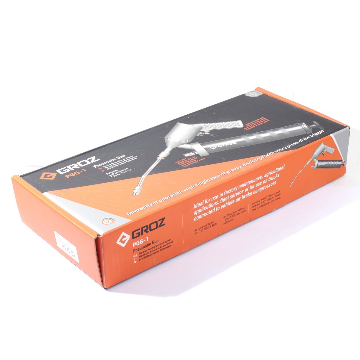 GROZ PGG/1R/B กระบอกอัดจาระบีใช้ลม 500cc ท่อแข็ง 6" กดยิงทีละครั้ง