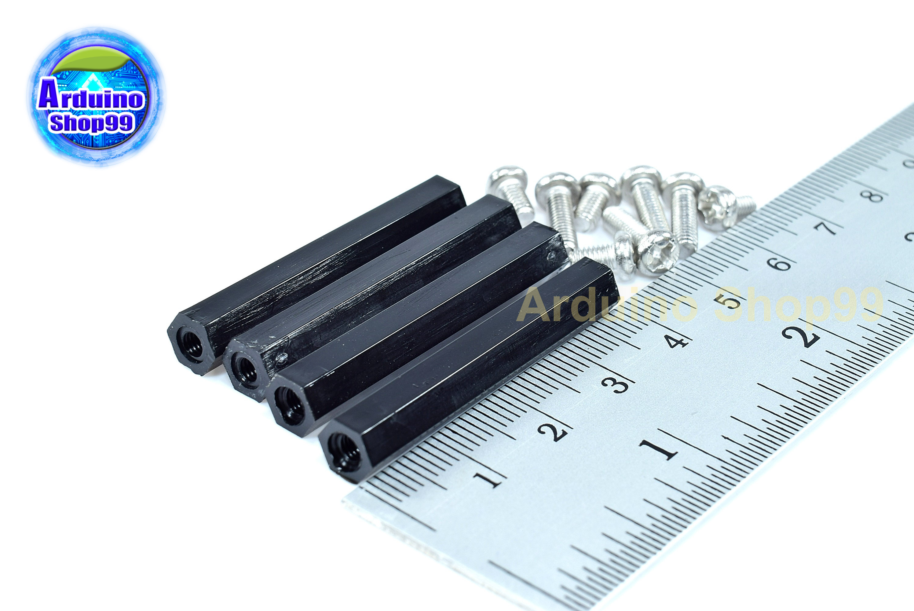 M3*38 column double-pass Black ( 1 ชุด 4 ตัว )+น๊อตหัวกลม 8 ตัว