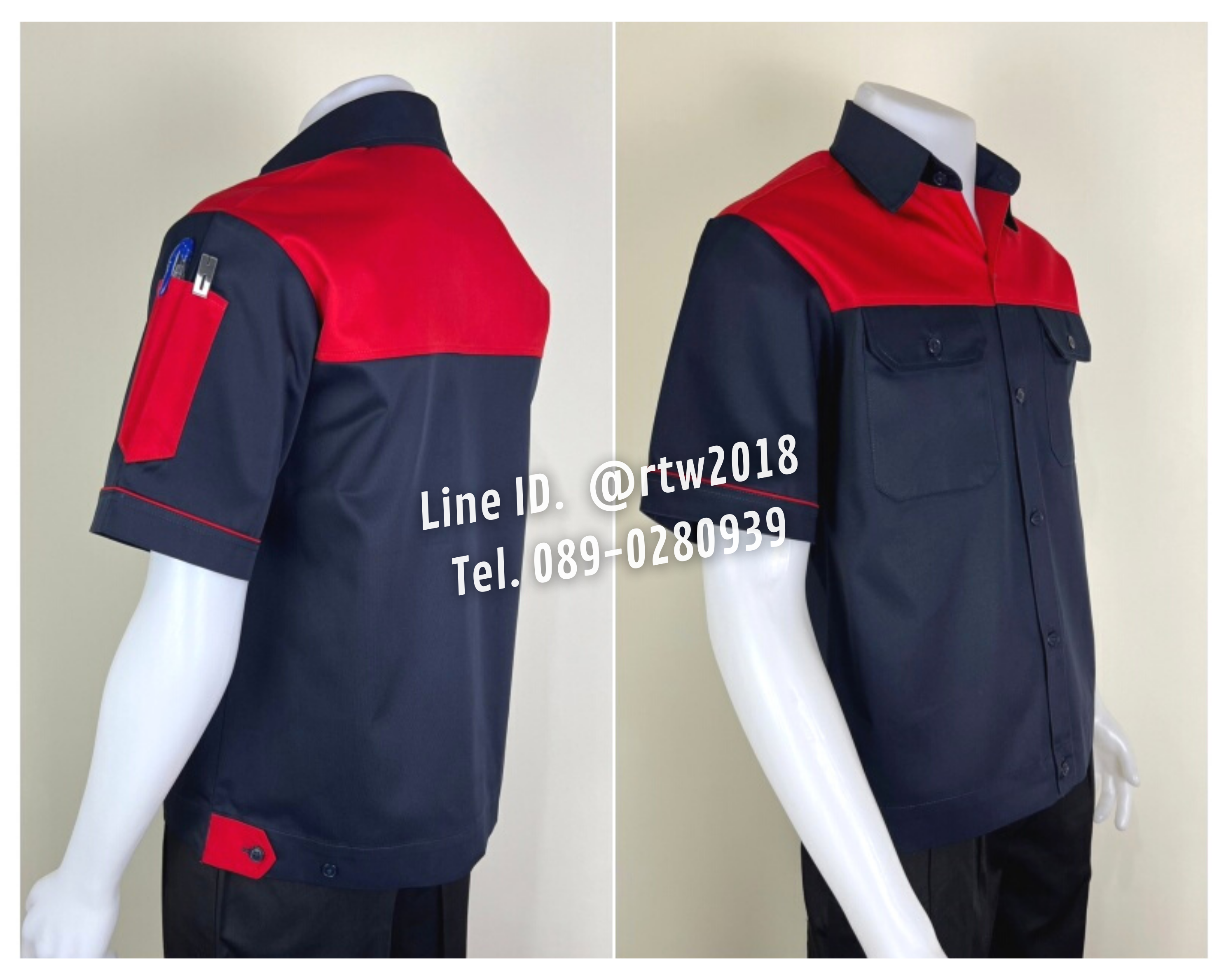 รหัส A23.6 : เสื้อช่างแขนสั้นผ้าคอมทวิวกรมท่าอกแดง