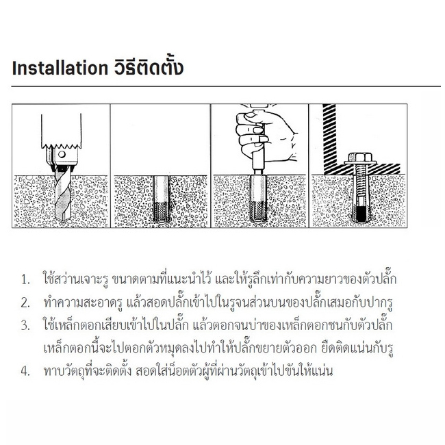 Fastenic DR-Series พุกดร็อปอินชุบซิงค์ 1/4"-3/4"
