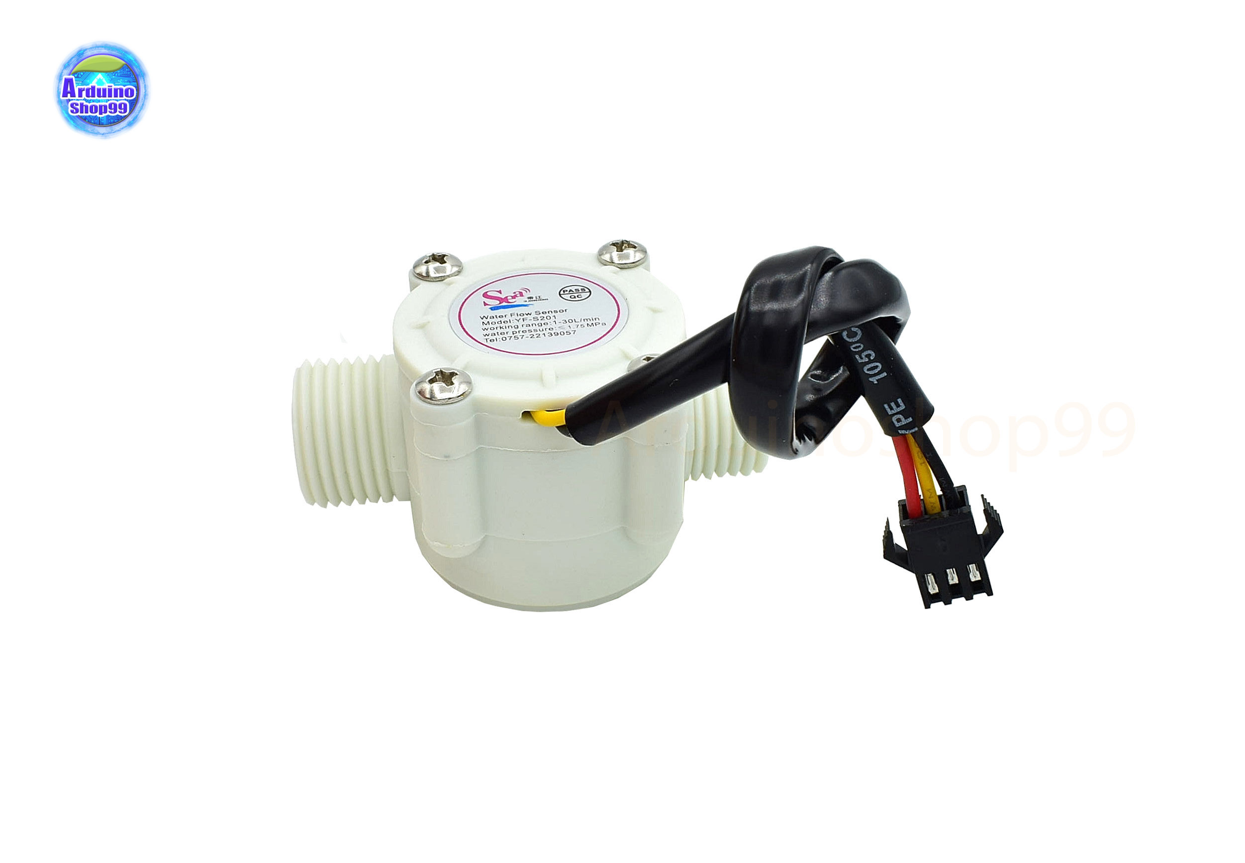 YF-S201 Hall Effect Water Flow Meter Sensor วัดอัตราการไหลของน้ำ ขนาดท่อ 1/2” สีขาว