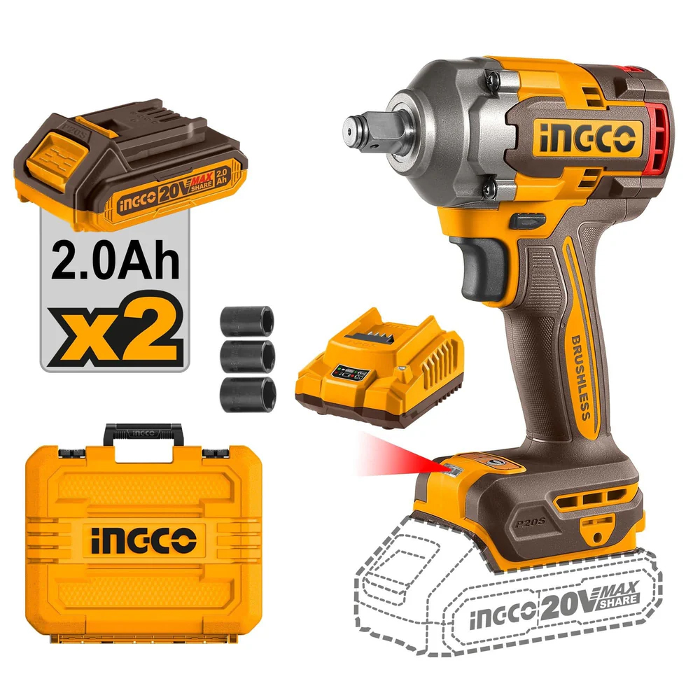 INGCO CIWLI2040 บล็อกไร้สาย 1/2" 400Nm 20V แบตx2
