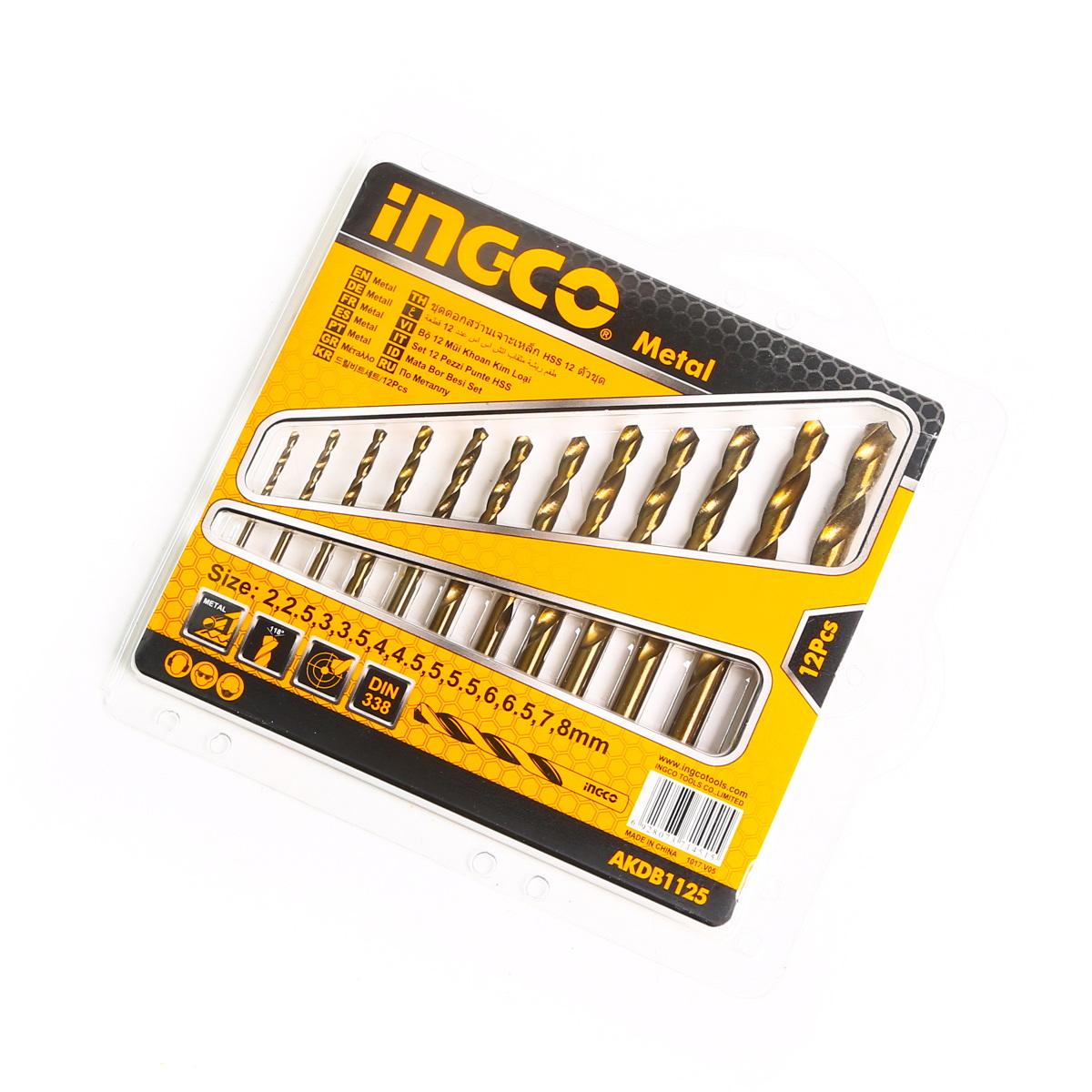 INGCO AKDB1125 ชุดดอกสว่านเจาะเหล็ก 12 ชิ้น 2-8mm สีทอง