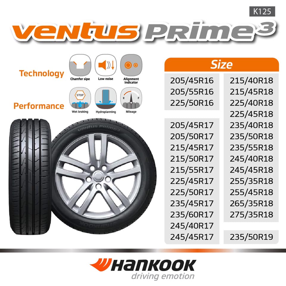 ยาง HANKOOK VENTUS PRIME 3 ขนาด 235/45-17ราคาพิเศษ สั่งได้