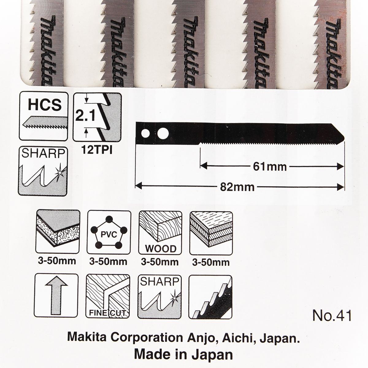 MAKITA A-85880 ใบเลื่อยจิ๊กซอว์ No.41 (5ใบ/แผง)