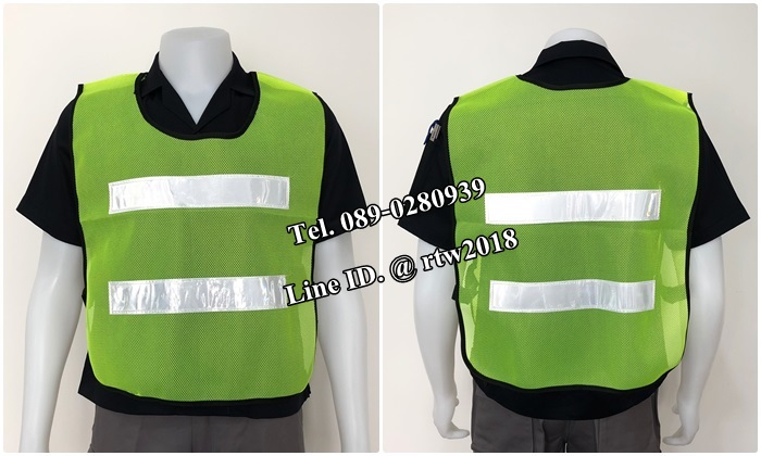 เสื้อกั๊กช่างตาข่ายสีเขียวสะท้อนแสงขาว (รหัส Q4)