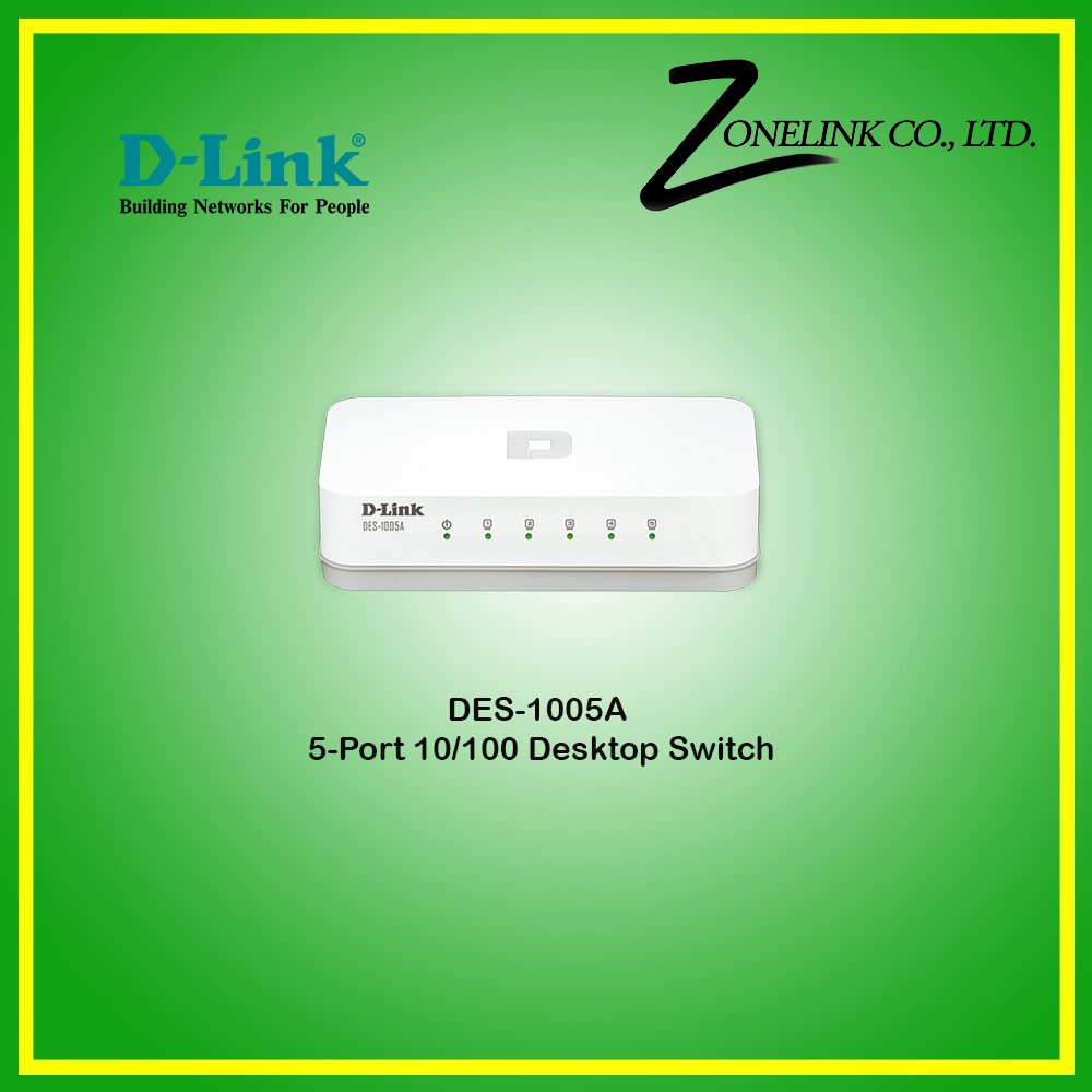 D-Link D-Link DES-1005A 5-Port Fast Ethernet Desktop Switch In Plastic Casing DES-1005A