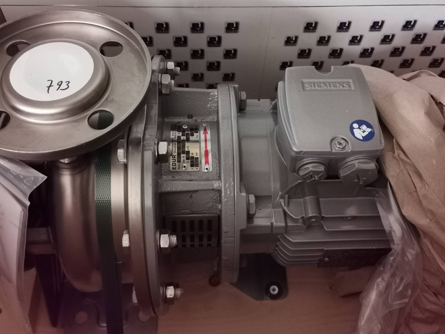 Edur Centrifugal Pump, EDUR Pumpenfabrik Eduard Redlien Edisonstrabe 33 24145 Kiel Germany, CBFL-32-150 G110, Siemen Motor IE3