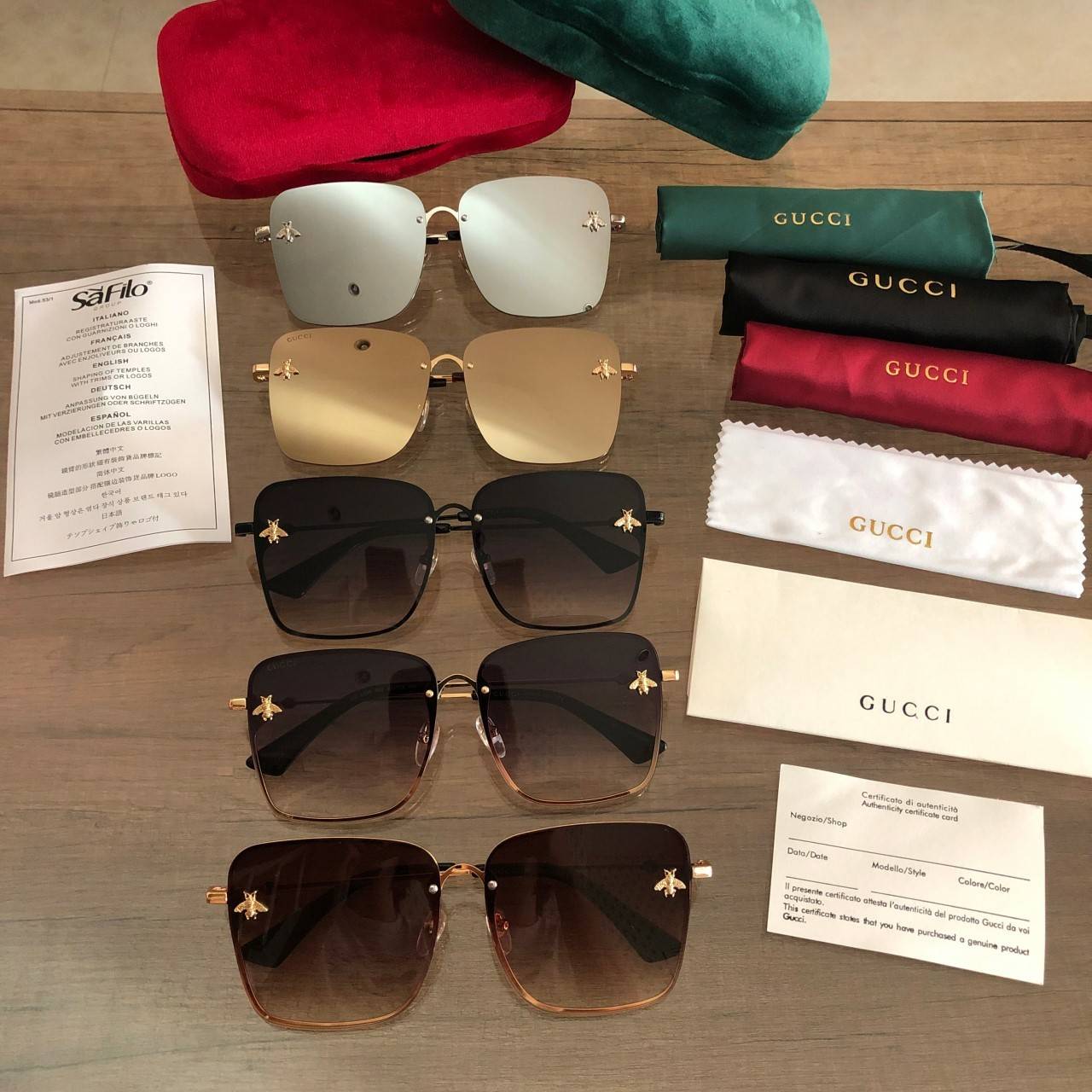 GUCCI GG2200 ทรงเหลี่ยม เจาะเลนส์ งานเปลือยกรอบ สวยมากกกกก ไฮโซ เรียบหรู ปลายขาผึ้ง เปะสุดๆ 🎉งานเกรด Hi end ปั้มโลโก้ทุกจุด เทียบแท้1:1👍🏼 ขนาด : 62-13-145 มม สี : ปรอททอง, ปรอทเงิน, ดำทอง, ดำล้วน, ชาทอง อุปกรณ์ครบเซทใหญ่ตามแบรนด์ :