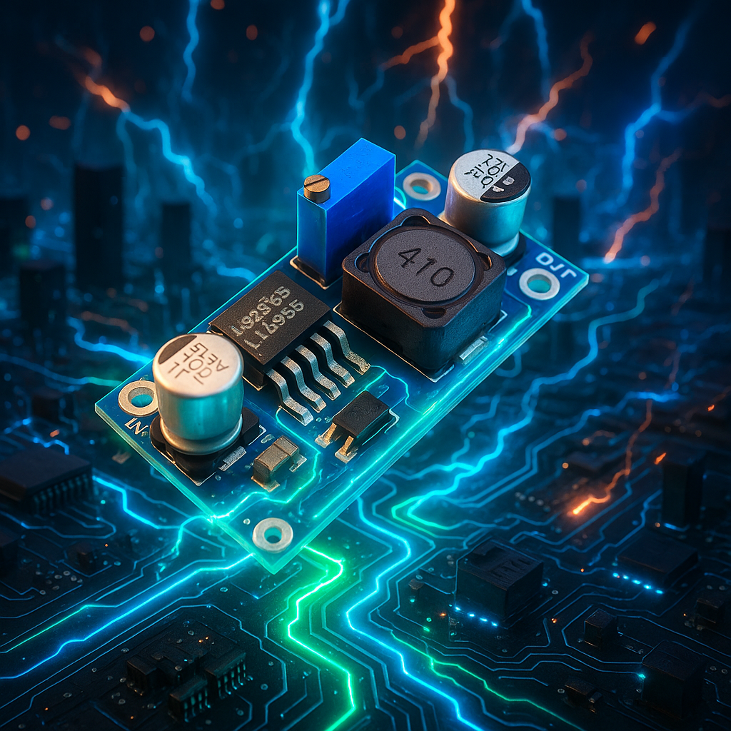 LM2596S DC-DC step-down module.แปลงไฟลงจาก 3.2-40 V เป็น 1.25-35 V ที่สูงสุด 3A