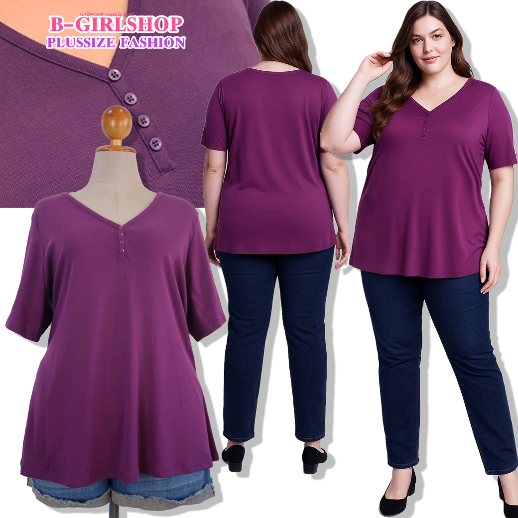 Ha6178 *แบรนด์นอก PENN* ไซส์ 6x เสื้อยืดสีม่วงมังคุด งานสวยผ้าดีนุ่มยืดเยอะ ทรงคอวีแต่งกระดุมเก๋ ใช้ได้ตลอด รอบอก 62 ยืด 70 วงแขน 29 - 35 ชาย 68 - 78 ยาว 30 นิ้ว