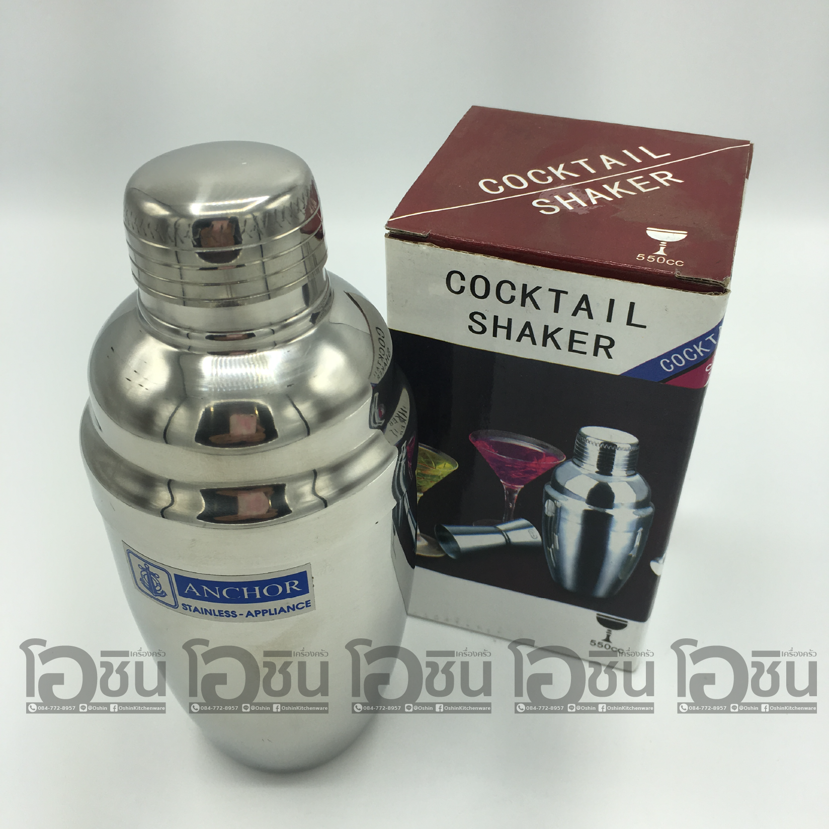 เเก้วเชค เเก้วชงคอกเทล เชคเกอร์ สเตนเลส 550CC ตราสมอ
