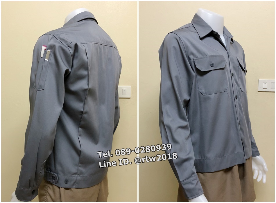 เสื้อช่างแขนยาวผ้าคอมแบบสีเทาล้วน (รหัส A61)