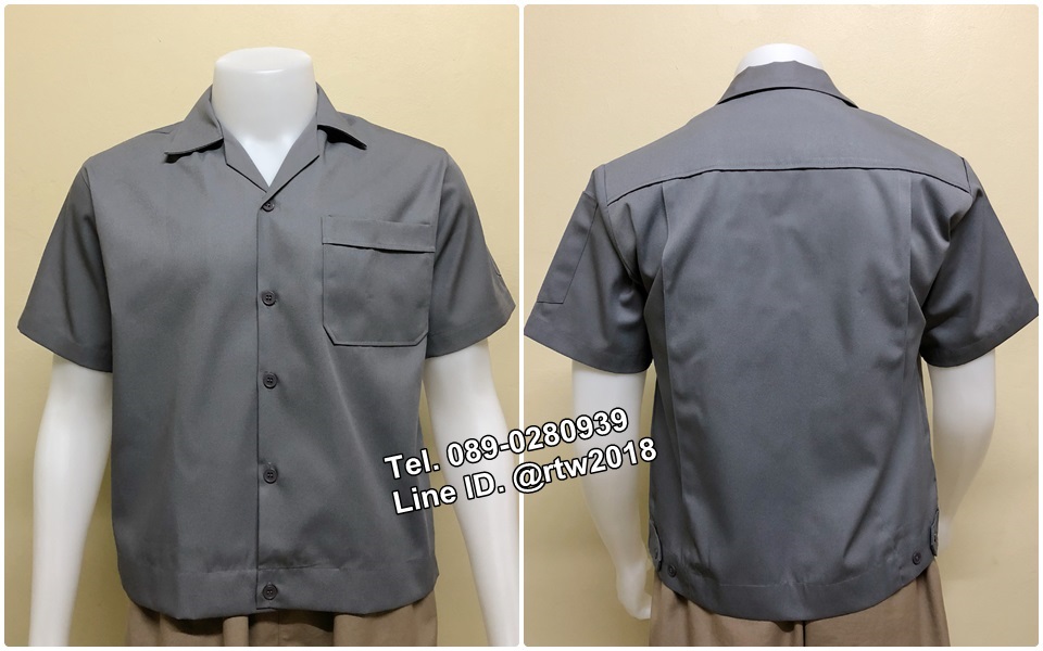 เสื้อช่างแขนสั้นแบบกระเป๋าเดียวเอวจั้มสีเทาล้วน (รหัส A43)