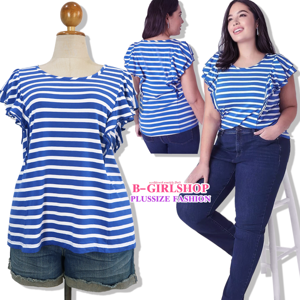 Ha6312-2 *แบรนด์นอก Lane Bryant* ไซส์ 22/24 เสื้อยืดแขนระบาย 2 ชั้น ผ้านิ่มทรงใส่สบาย ใส่เย็น รับร้อน รอบอก 54 ยืด 60 วงแขน 25 - 30 ชาย 58 - 64 ยาว 28 นิ้ว