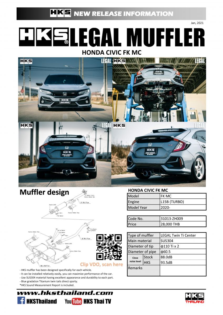 ท่อ HKS สำหรับรถรุ่นHONDA CIVIC FK 2020+