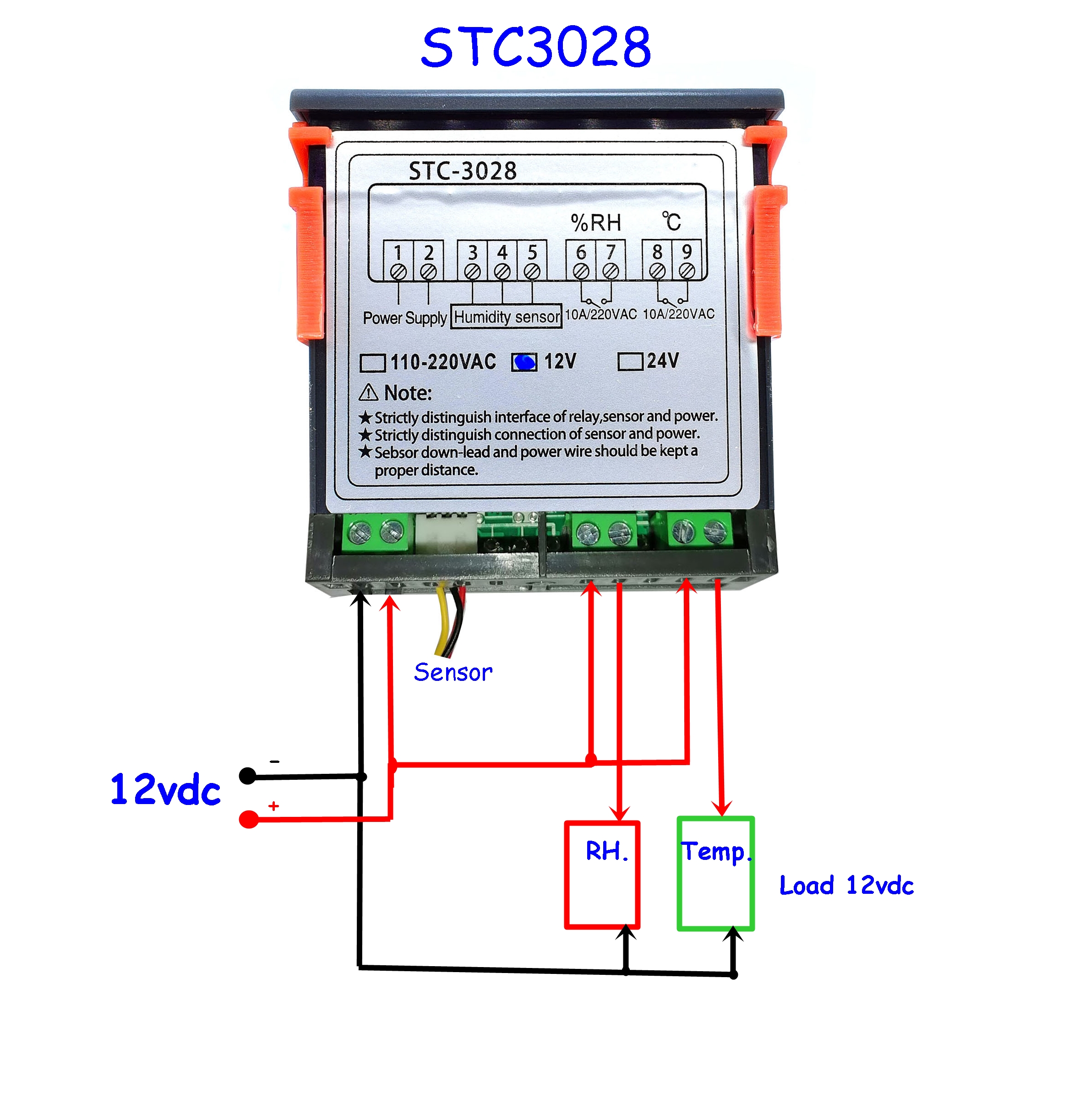 STC-3028 12Vdc Digital Display Temperature and Humidity Thermostat