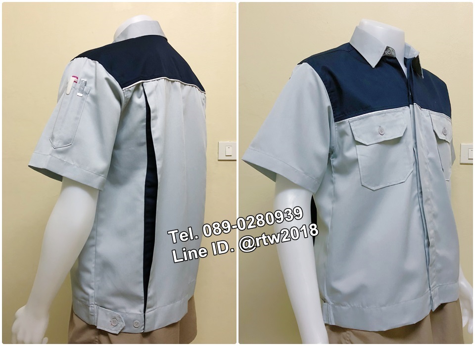 เสื้อช่างแขนสั้นแบบเทาอกกรมกุ้นขาว (รหัส A28)