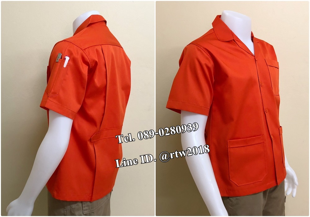 เสื้อช่างแขนสั้นแบบสามกระเป๋าสีส้มล้วน (รหัส A85)