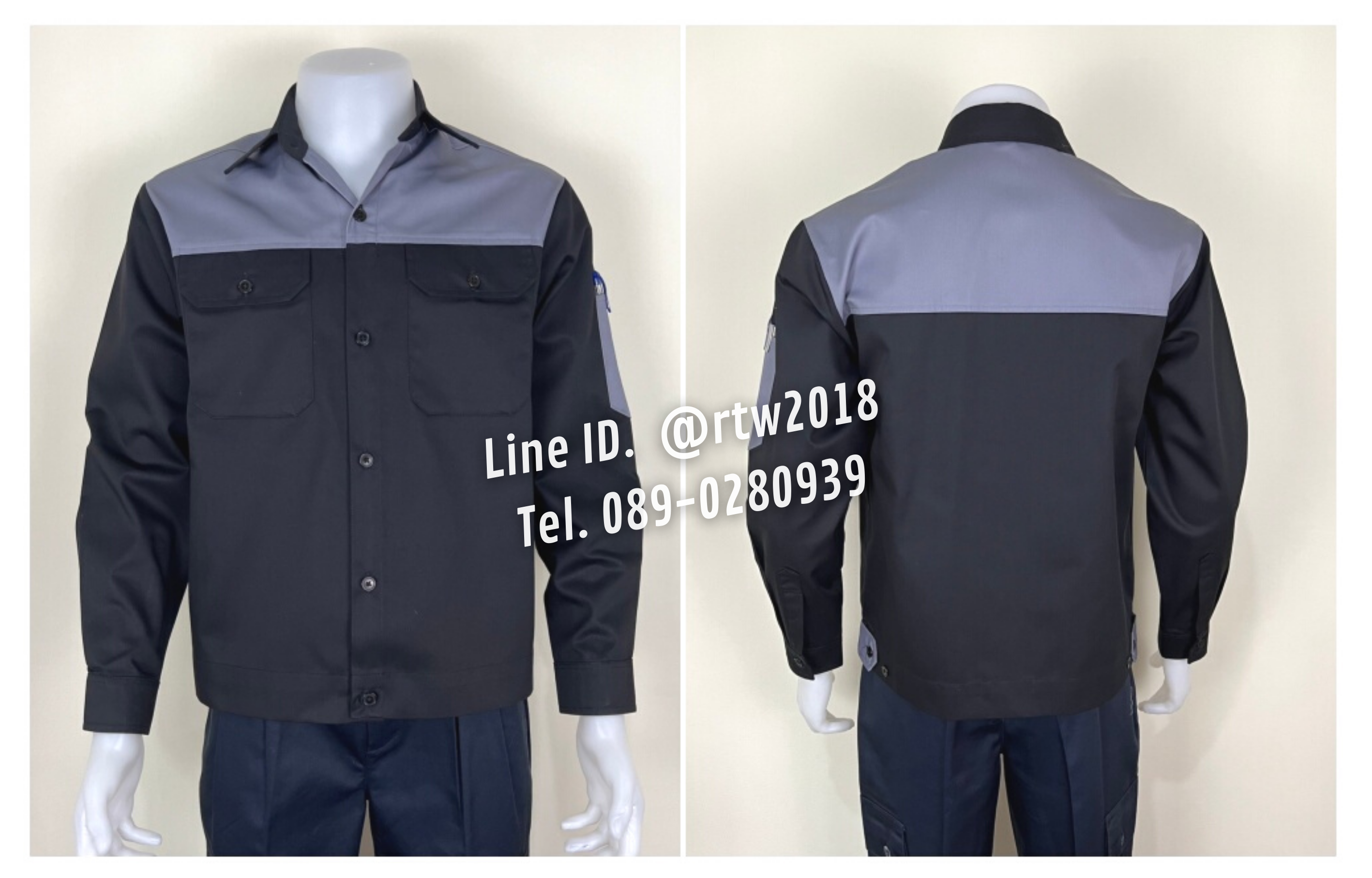 รหัส AB16.6 : เสื้อช่างแขนยาวผ้าคอมทวิวสีดำอกเทา