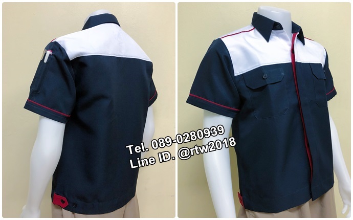 เสื้อช่างแขนสั้นแบบกรมอกขาวกระดุมซ่อนสาบ (รหัส A3)