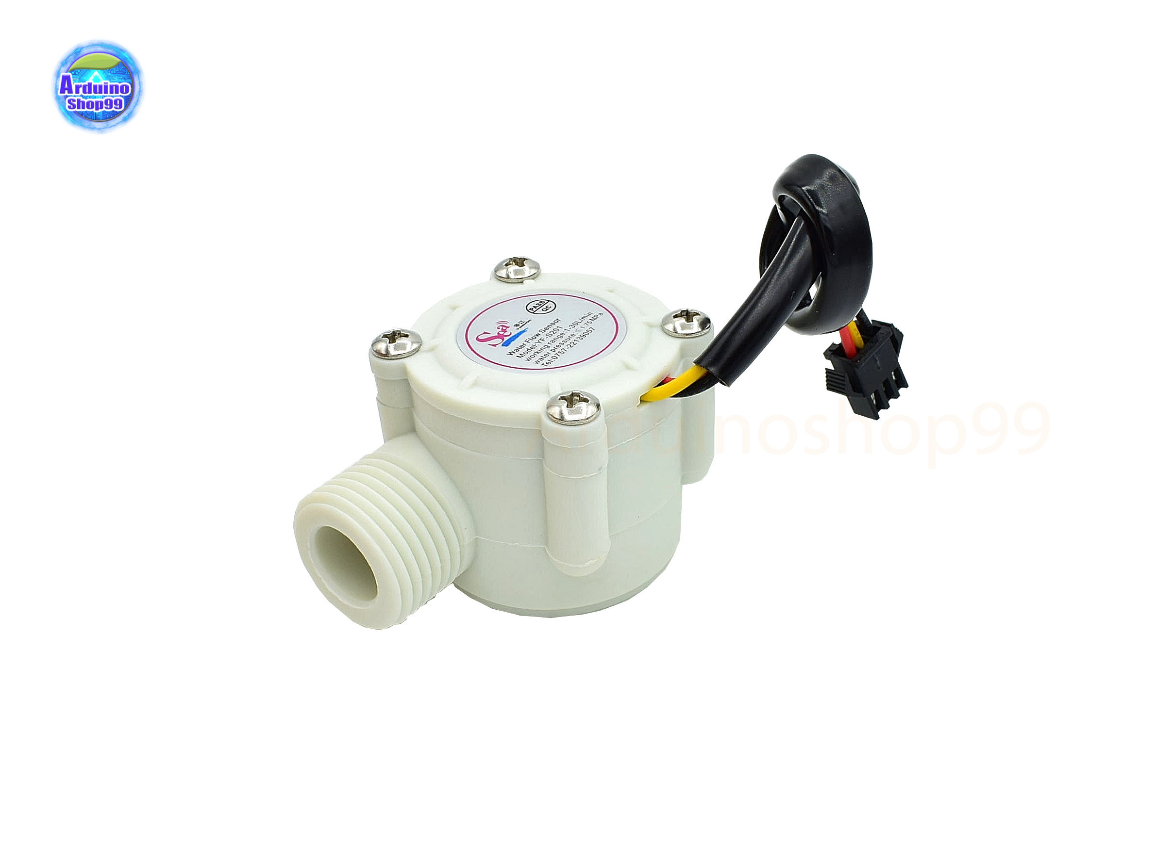 YF-S201 Hall Effect Water Flow Meter Sensor วัดอัตราการไหลของน้ำ ขนาดท่อ 1/2” สีขาว