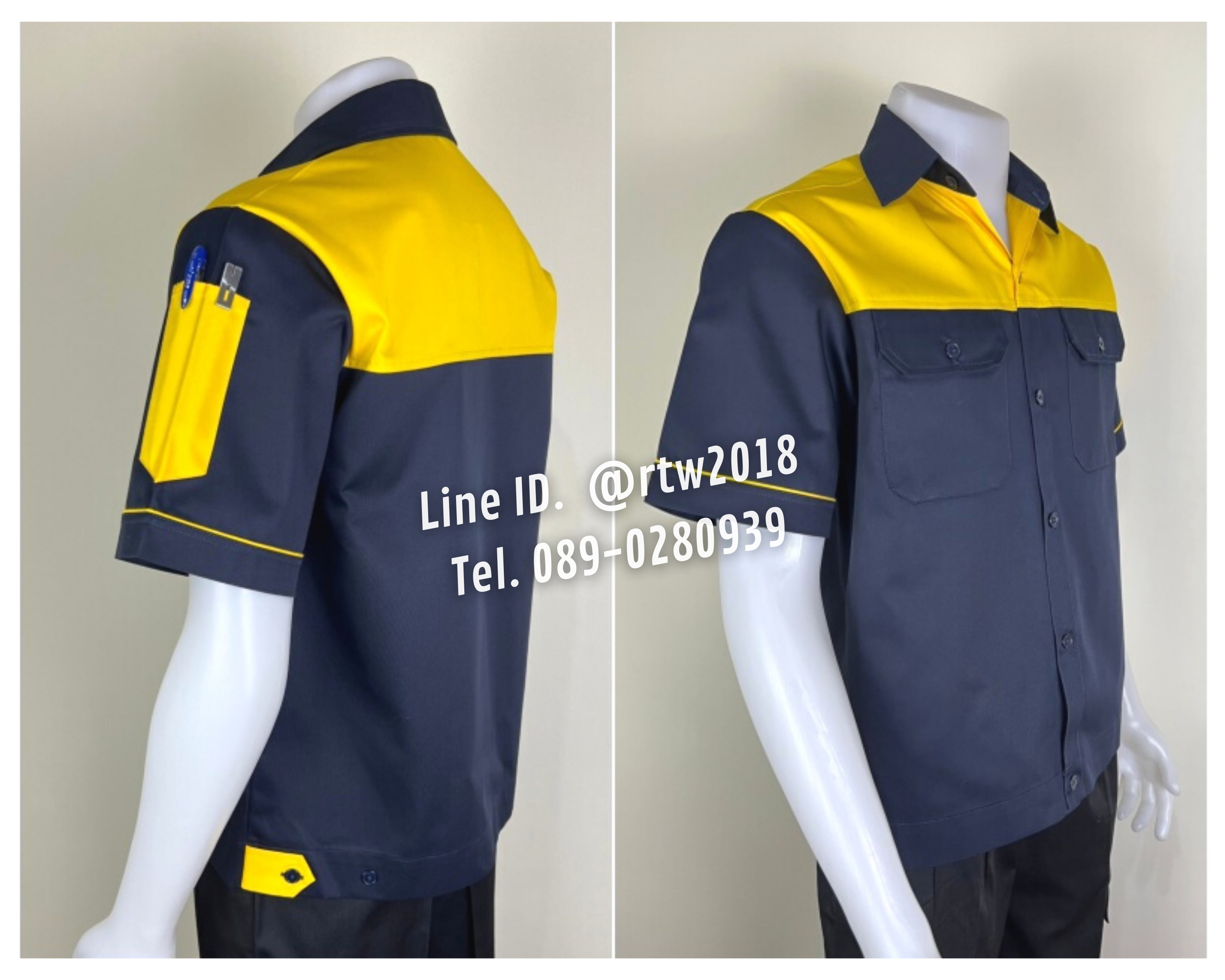 รหัส A23.4 : เสื้อช่างแขนสั้นผ้าคอมทวิวกรมท่าอกเหลือง