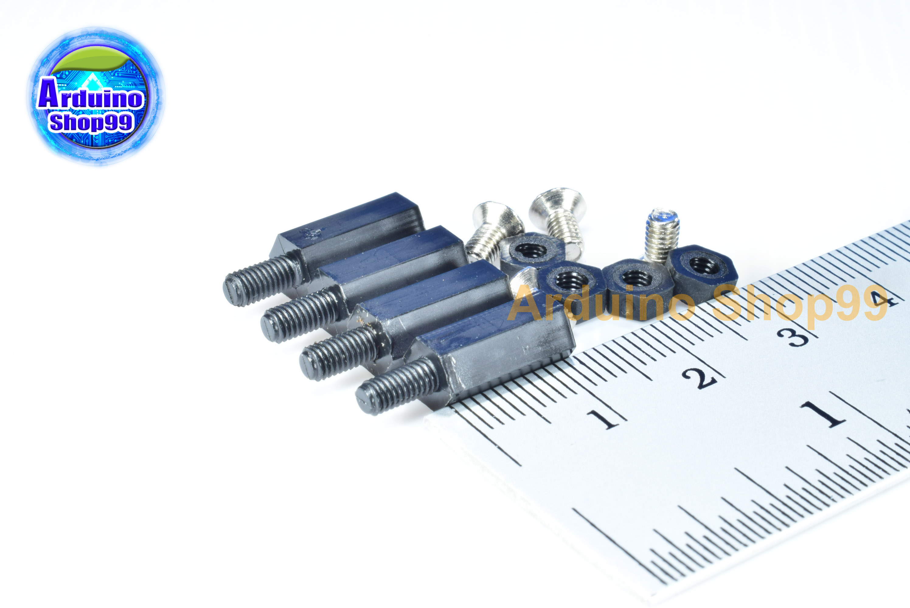 M3*12+6 Column single head Black ( 1 ชุด 4 ตัว )+น๊อตหัวตัด